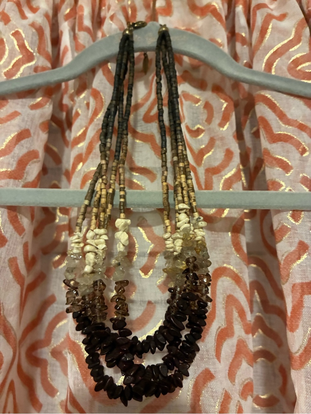 Cold water creek Multi-Strand Brown and Cream Beaded Necklace - Womens Jewelry